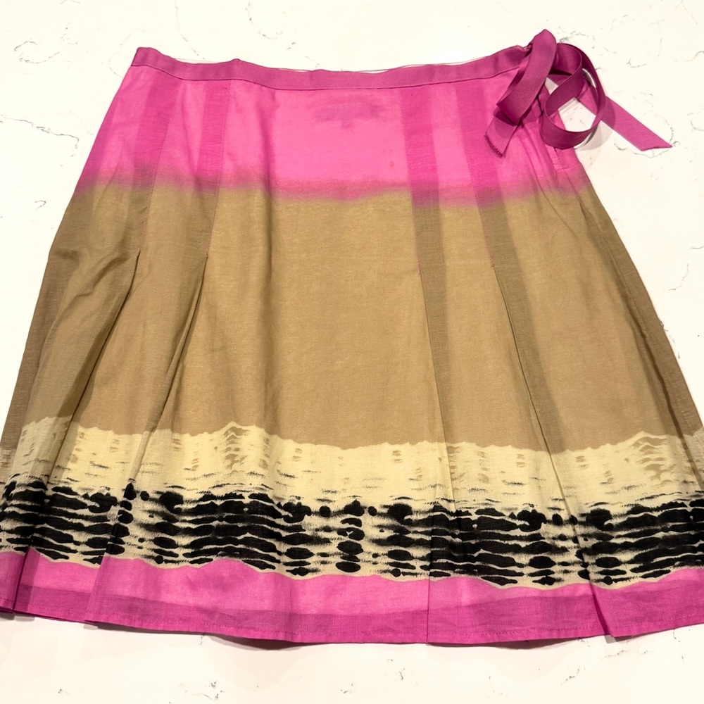 Heart Moon Star Women’s Pink Tan Ombré Side Ribbon A Line Skirt Size 8 NWOT